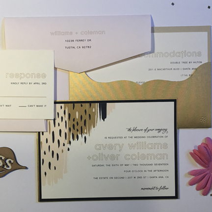pink and gold wedding invitation