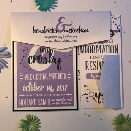 fun purple pop wedding invitation