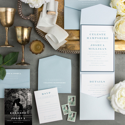 shades of blue wedding invitation